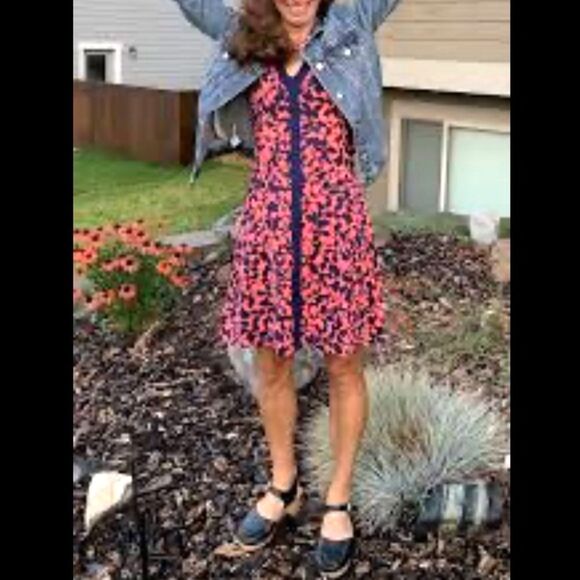 Title Nine Hillary Coral Navy Floral V-Neck Sleeveless Fit & Flare Dress Size S - Picture 3 of 13